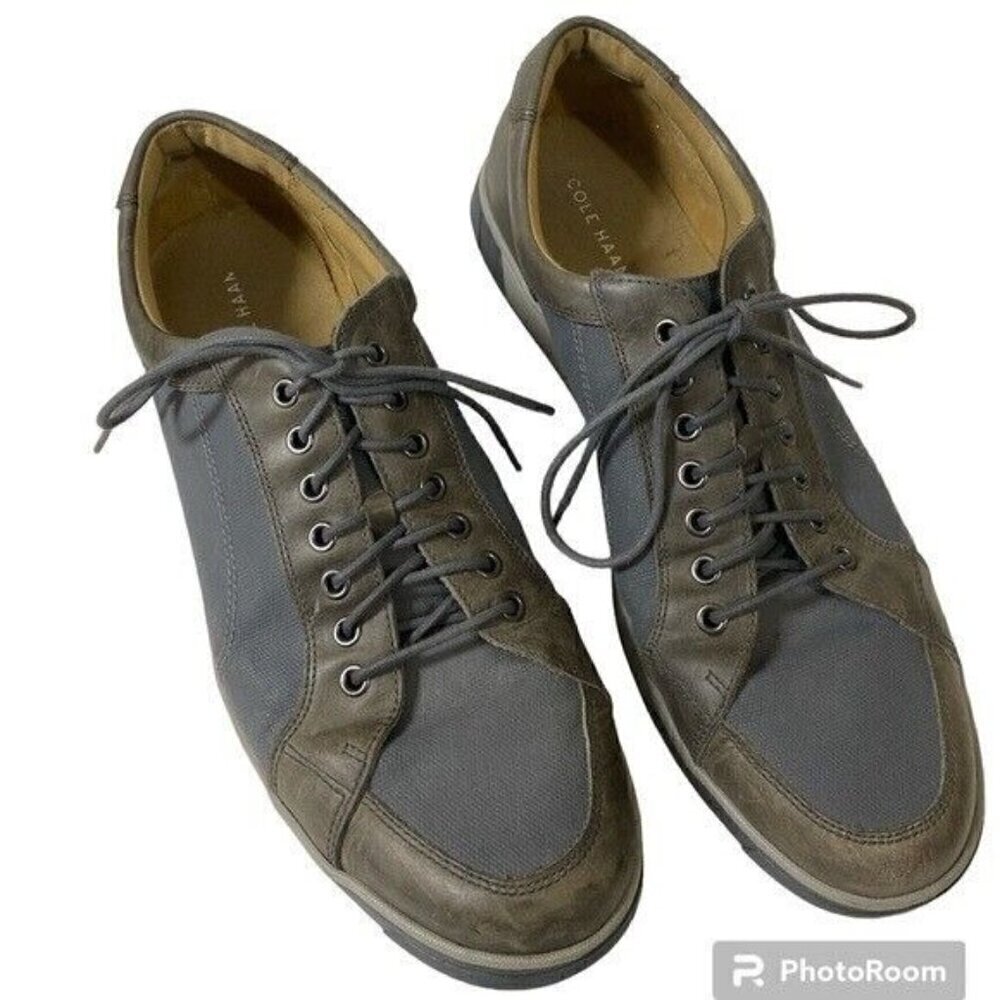 Cole Haan Quincy Shoes Men's Oxfords Sport Fashion Grey Leather Canvas 12M